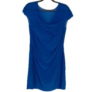 Madison Marcus | Chic Blue Sheath Sheer Ruched Midi Dress